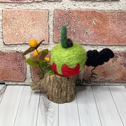 Poison Apple & Bat with Flora on Natural Wood Base/Halloween
