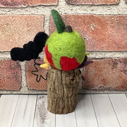 Poison Apple & Bat with Flora on Natural Wood Base/Halloween
