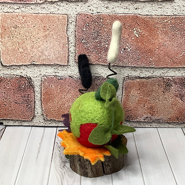 Poison Apple, Moon & Bat with Flora on Natural Wood Base/Halloween
