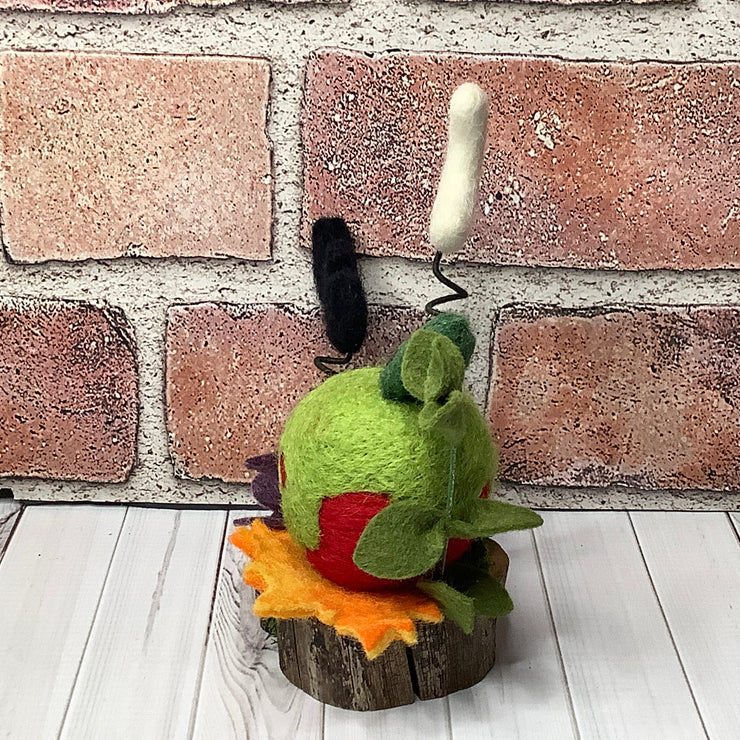 Poison Apple, Moon & Bat with Flora on Natural Wood Base/Halloween