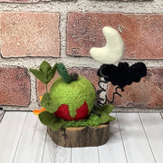 Poison Apple, Moon & Bat with Flora on Natural Wood Base/Halloween