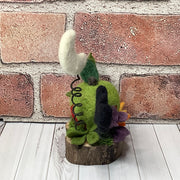 Poison Apple, Moon & Bat with Flora on Natural Wood Base/Halloween