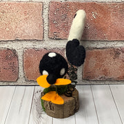 Ghost, Bat & Mushroom with Flora on Natural Wood Base/Halloween