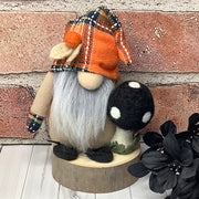 Autumn Gnome & Mushroom with Flora on Natural Wood Base