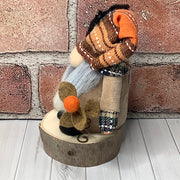 Autumn Gnome, Spider, Pumpkin & Flora on Natural Wood Base/Halloween