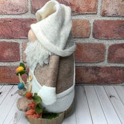 Sam/In his Favorite Cream Overalls, with a Pumpkin & Flora on Natural Wood Base