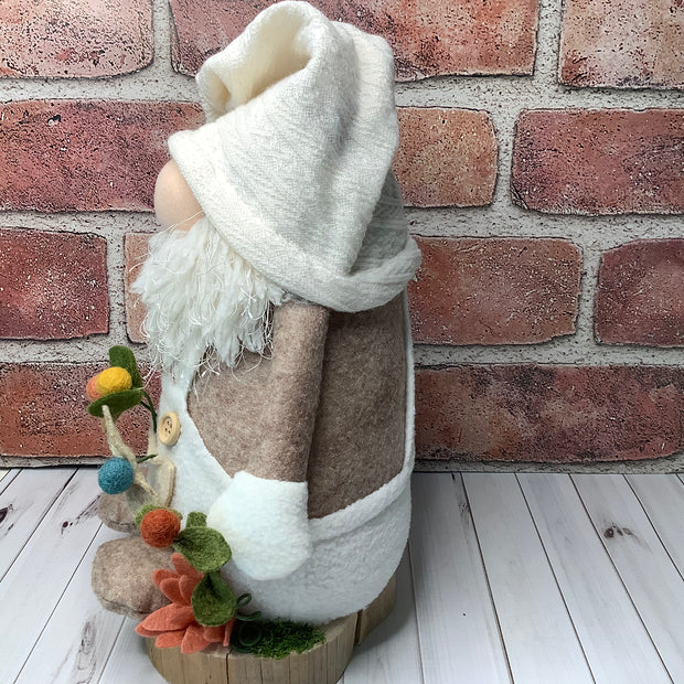 Sam/In his Favorite Cream Overalls, with a Pumpkin & Flora on Natural Wood Base