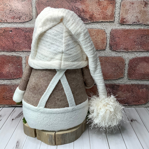 Sam/In his Favorite Cream Overalls, with a Pumpkin & Flora on Natural Wood Base