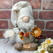 Hugo/In his Favorite Cream Overalls, with a Mushroom & Flora on Natural Wood Base