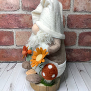 Hugo/In his Favorite Cream Overalls, with a Mushroom & Flora on Natural Wood Base