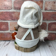 Hugo/In his Favorite Cream Overalls, with a Mushroom & Flora on Natural Wood Base