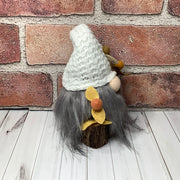 Aspen/Gnome with White Knit Hat & Flora on Natural Wood Base