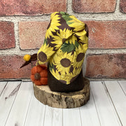 Sunny/Gnome with Sunflower Hat with Pumpkins & Flora on Natural Wood Base