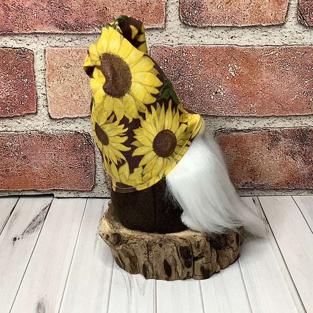 Sunny/Gnome with Sunflower Hat with Pumpkins & Flora on Natural Wood Base