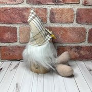 Theo/Gnome with Autumn Hat & Sunflower on Natural Wood Base