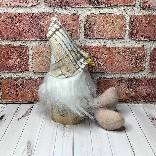Theo/Gnome with Autumn Hat & Sunflower on Natural Wood Base