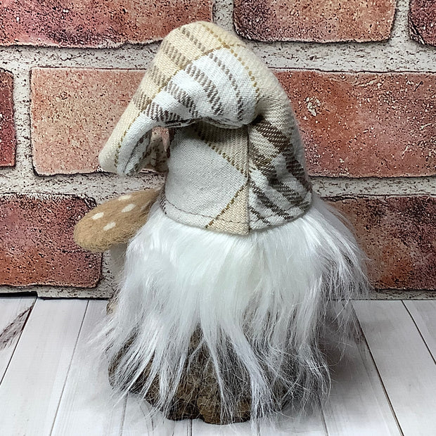 Harrison/Gnome with Autumn Hat, Pumpkin, Mushroom & Flora on Natural Wood Base
