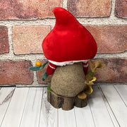 Rufus/Red Mushroom Gnome & Flora on Natural Wood Base