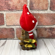 Rufus/Red Mushroom Gnome & Flora on Natural Wood Base
