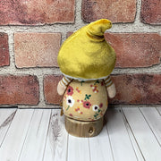 Milo/Mustard Mushroom Gnome & Flora on Natural Wood Base
