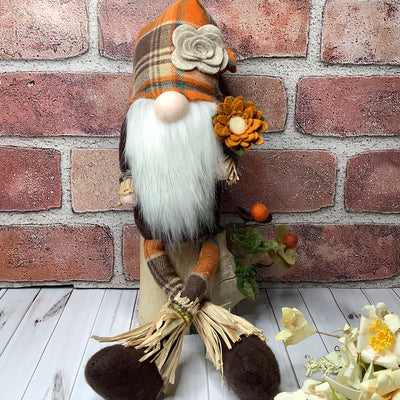 Thatcher/Scarecrow Gnome & Flora on Natural Wood Base