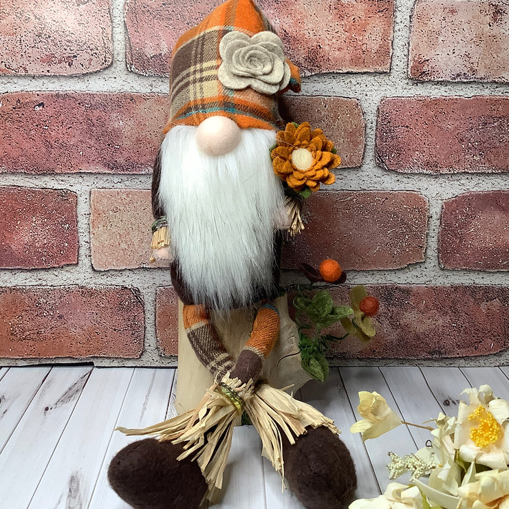 Thatcher/Scarecrow Gnome & Flora on Natural Wood Base