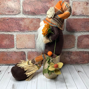 Thatcher/Scarecrow Gnome & Flora on Natural Wood Base