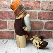 Thatcher/Scarecrow Gnome & Flora on Natural Wood Base