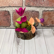 Poppy/Wooly Frog & Flora on Natural Wood Base