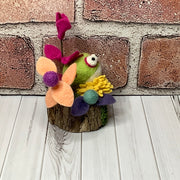 Poppy/Wooly Frog & Flora on Natural Wood Base