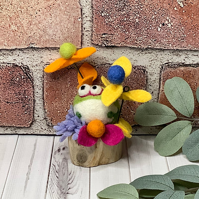 Thistle/Wooly Frog & Flora on Natural Wood Base
