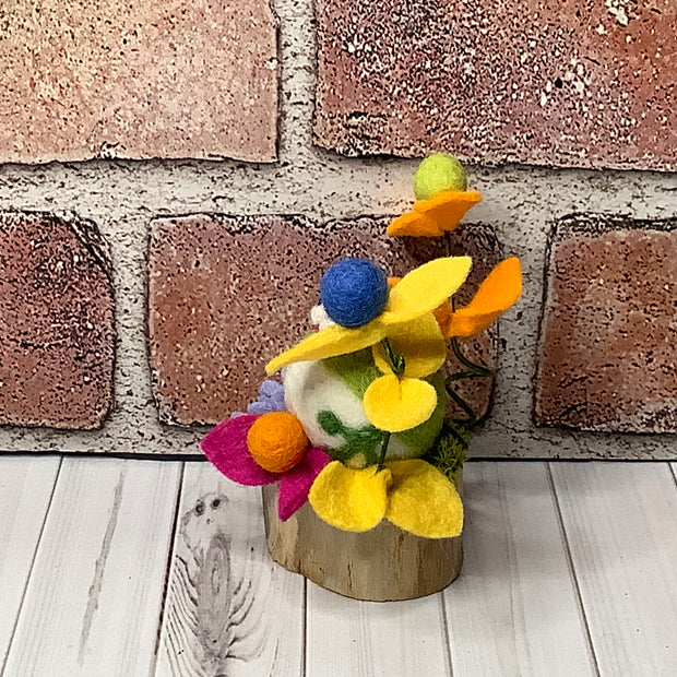 Thistle/Wooly Frog & Flora on Natural Wood Base