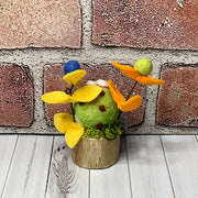 Thistle/Wooly Frog & Flora on Natural Wood Base