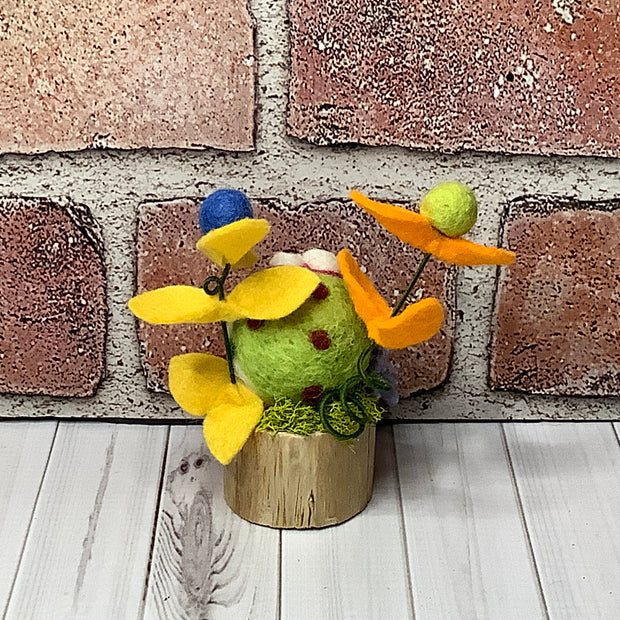 Thistle/Wooly Frog & Flora on Natural Wood Base