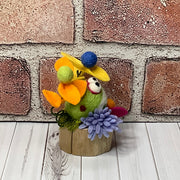 Thistle/Wooly Frog & Flora on Natural Wood Base