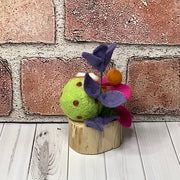 Larkspur/Wooly Frog & Flora on Natural Wood Base