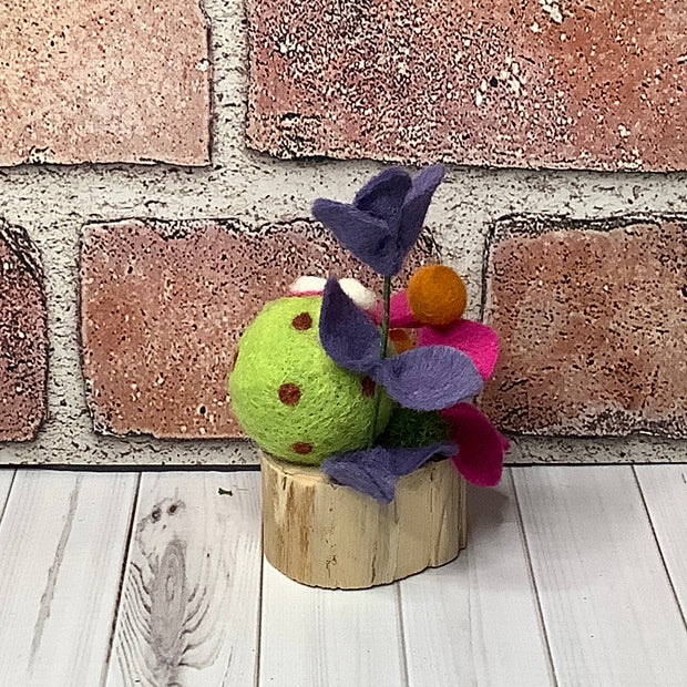 Larkspur/Wooly Frog & Flora on Natural Wood Base