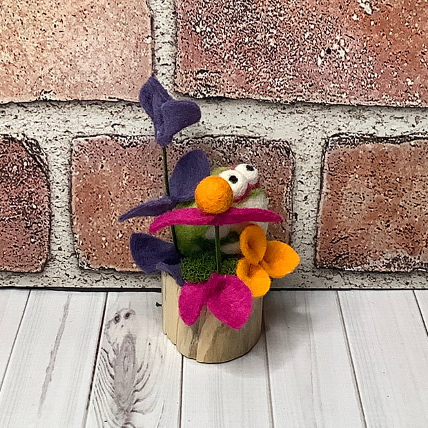 Larkspur/Wooly Frog & Flora on Natural Wood Base