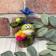 Margi/Wooly Frog & Flora on Natural Wood Base