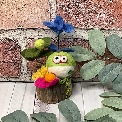Margi/Wooly Frog & Flora on Natural Wood Base