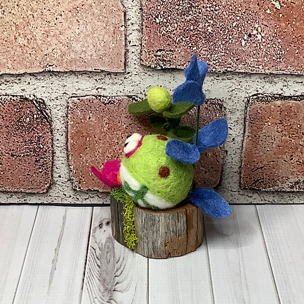 Margi/Wooly Frog & Flora on Natural Wood Base