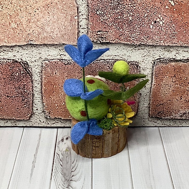 Margi/Wooly Frog & Flora on Natural Wood Base