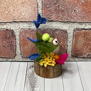 Margi/Wooly Frog & Flora on Natural Wood Base