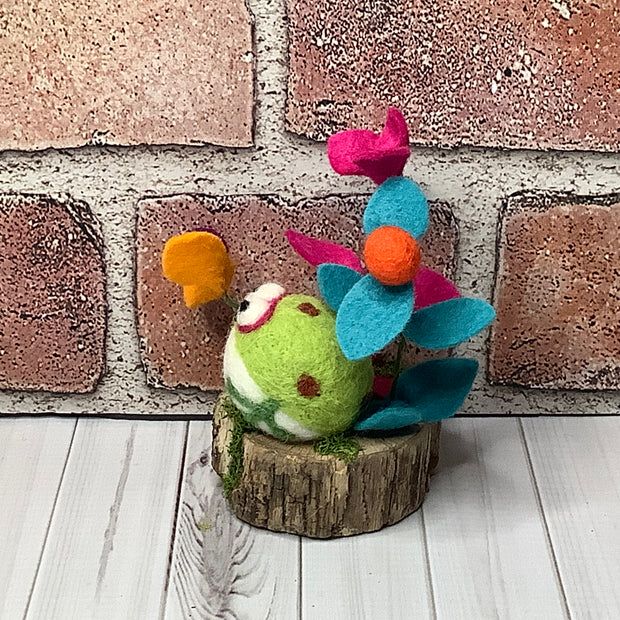 Clover/Wooly Frog & Flora on Natural Wood Base