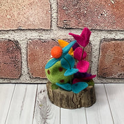Clover/Wooly Frog & Flora on Natural Wood Base