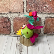 Pip/Wooly Frog & Flora on Natural Wood Base