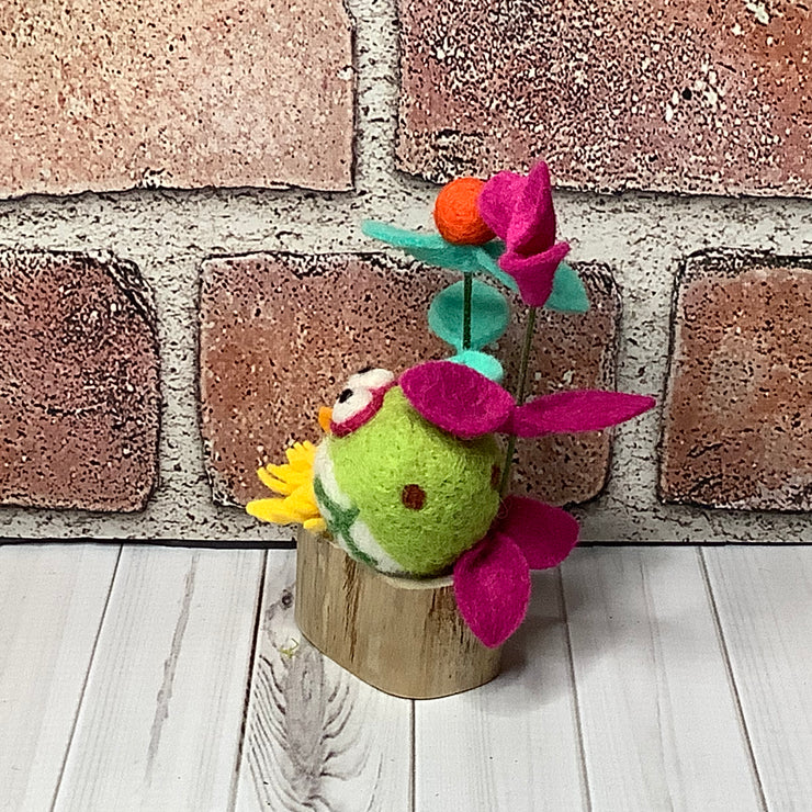 Pip/Wooly Frog & Flora on Natural Wood Base