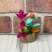Pip/Wooly Frog & Flora on Natural Wood Base