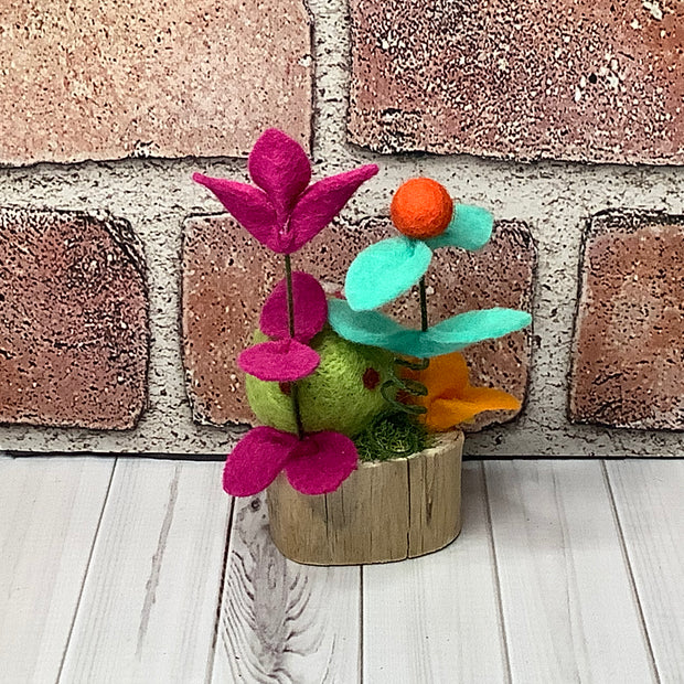 Pip/Wooly Frog & Flora on Natural Wood Base