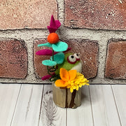 Pip/Wooly Frog & Flora on Natural Wood Base